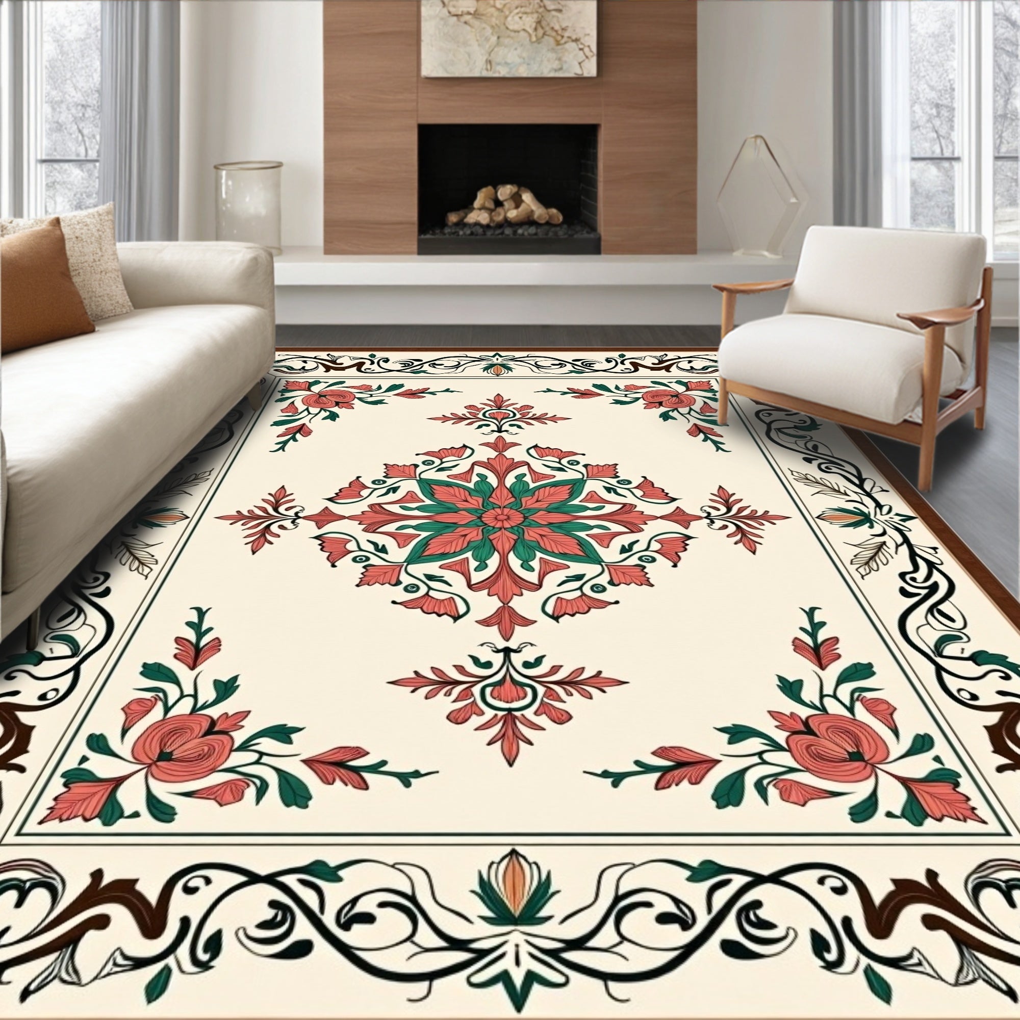 Floral Medallion With Decorative Border Rug