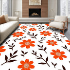 Orange Floral Branches Botanical Print Rug