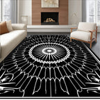 Spiderweb Centerpiece Black White Design Rug