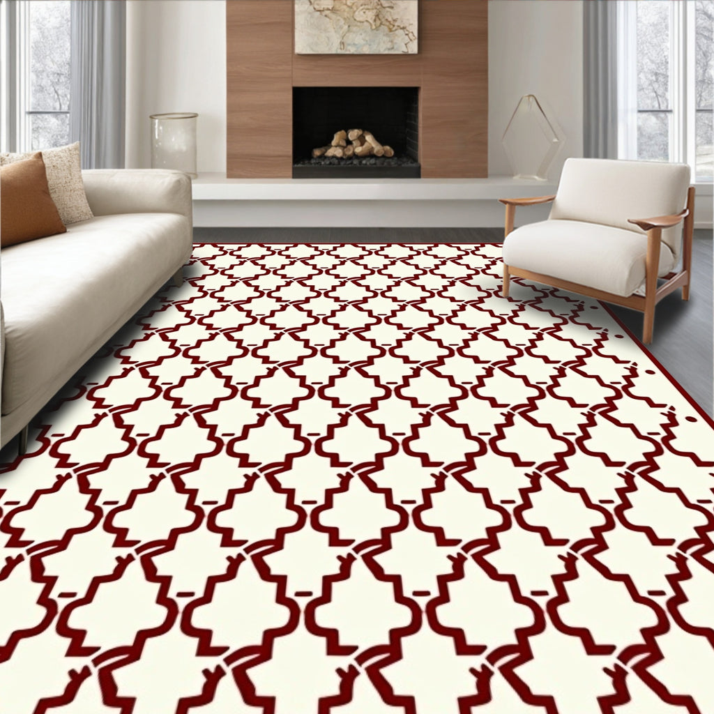 Maroon Lattice Geometric Pattern Rug