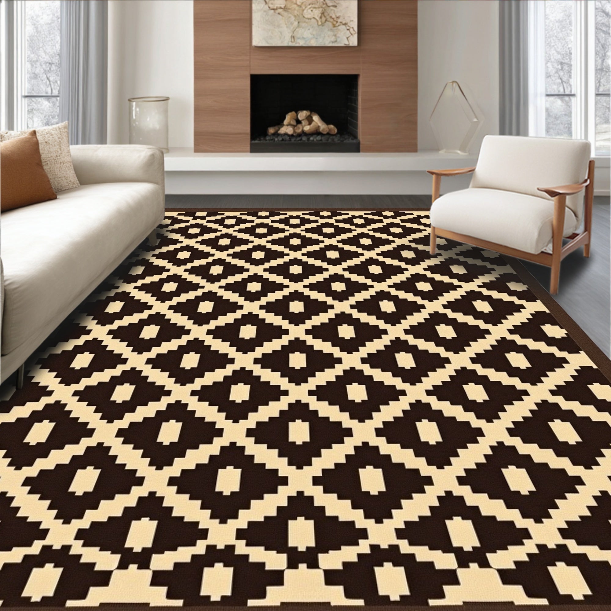 Brown Beige Diamond Geometric Pattern Rug