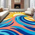 Retro Sun Ocean Wave Design Rug