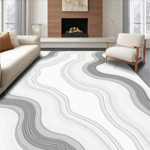 Abstract Swirling Gray White Lines Design Rug