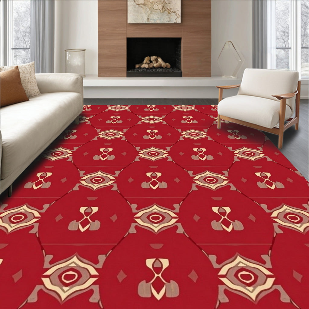 Rich Red Abstract Geometric Pattern Rug