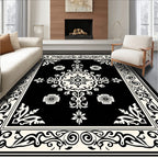 Classic Black and White Floral Medallion Rug
