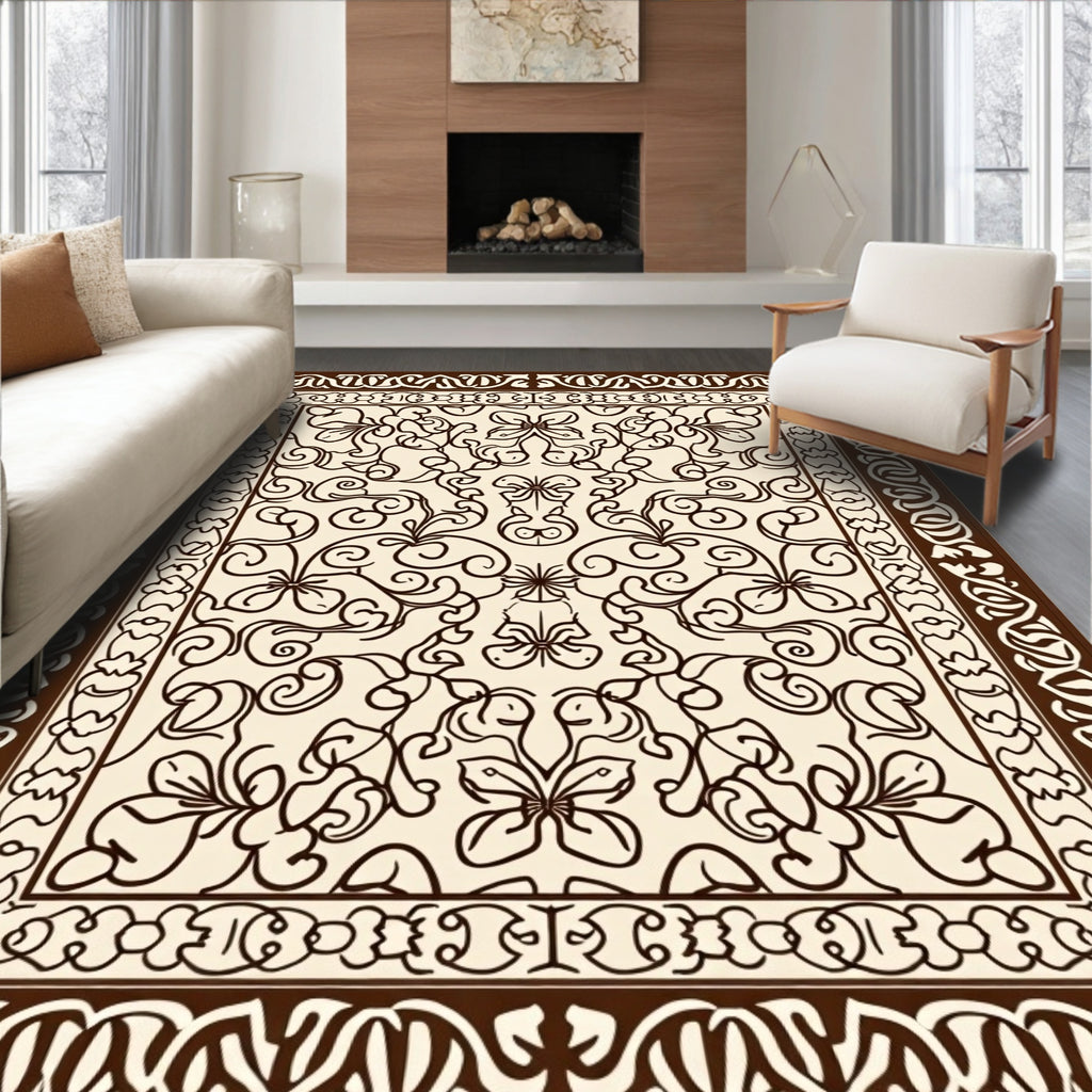 Dark Brown Floral Scrollwork Rug