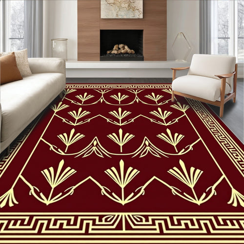Art Deco Fan Pattern Burgundy Rug