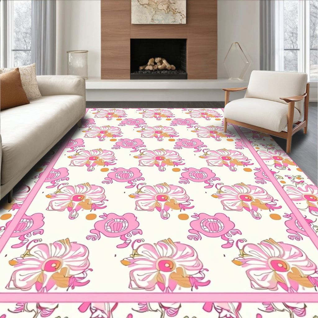 Whimsical Pink Floral Pattern Rug