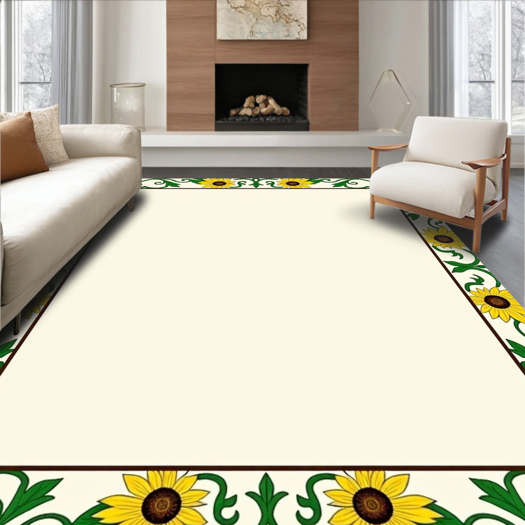 Yellow Sunflowers Vine Border Rug