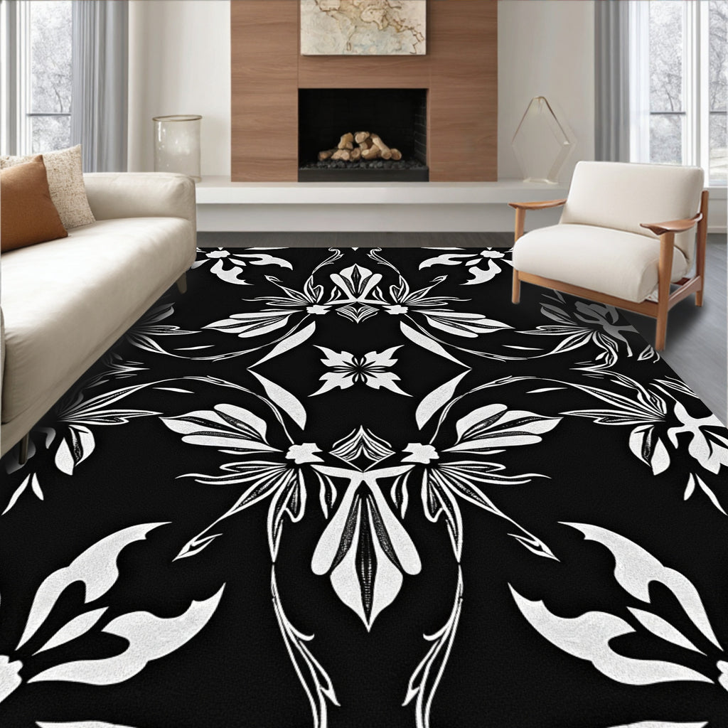 Monochromatic Floral Swirl Pattern Design Rug