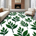 Dark Green Leaf Patterned Design Rug