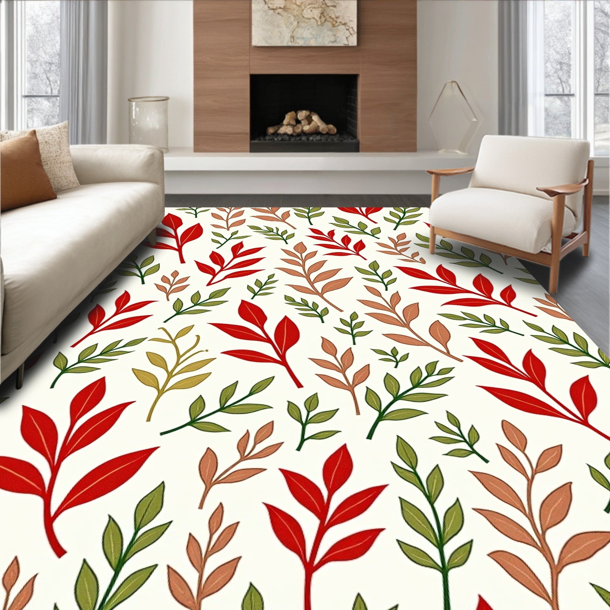 Autumn Leaves Branch Pattern Design Rug