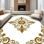 Ornate Golden Scrollwork Floral Design Rug