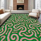 Whimsical Candy Cane Swirls Green Rug