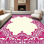 Ornate Pink Floral Border Design Rug
