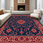 Floral Scrollwork Red Blue Design Rug