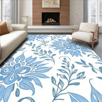 Blue Floral Leaf Pattern Rug