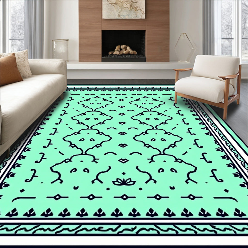 Mint Green Geometric Art Deco Rug