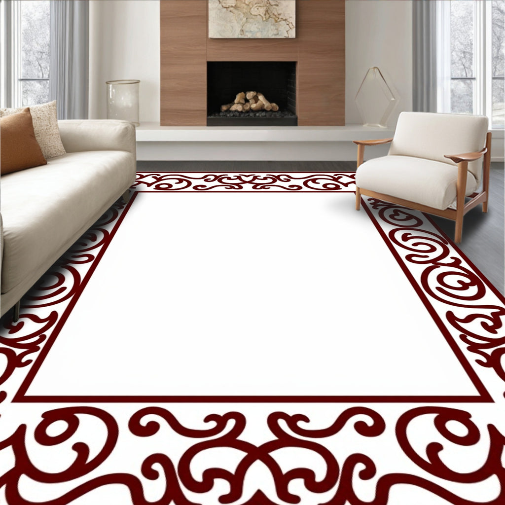 Ornate Scrolling Vine Border Design Rug