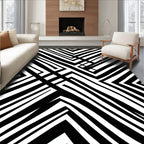 Sharp Angled Black White Geometric Pattern Rug