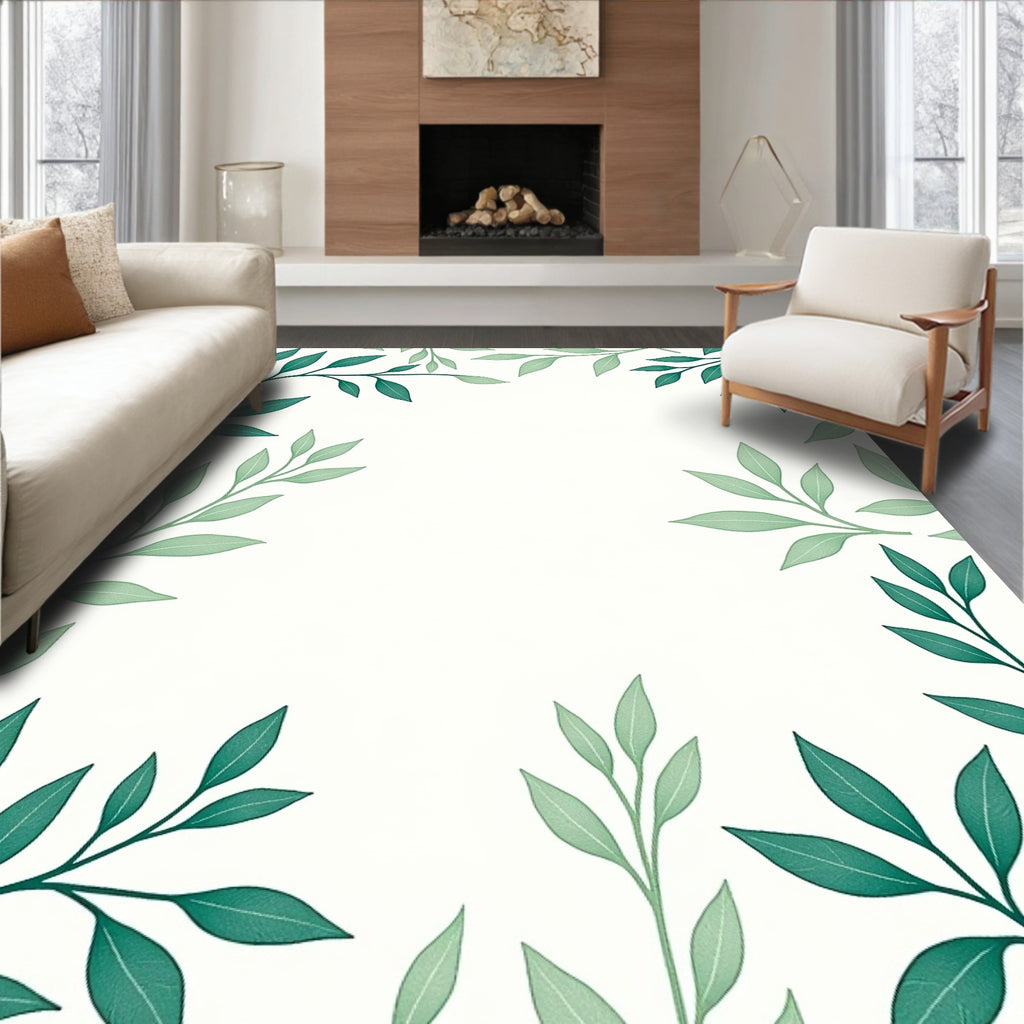 Fresh Leaf Pattern Border Design Rug