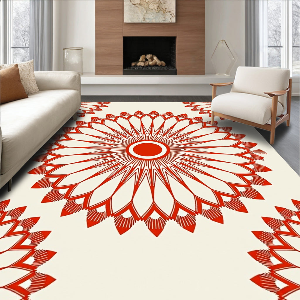 Radiant Sunburst Mandala Design Rug