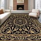 Ornate Gold Floral Patterned Rug