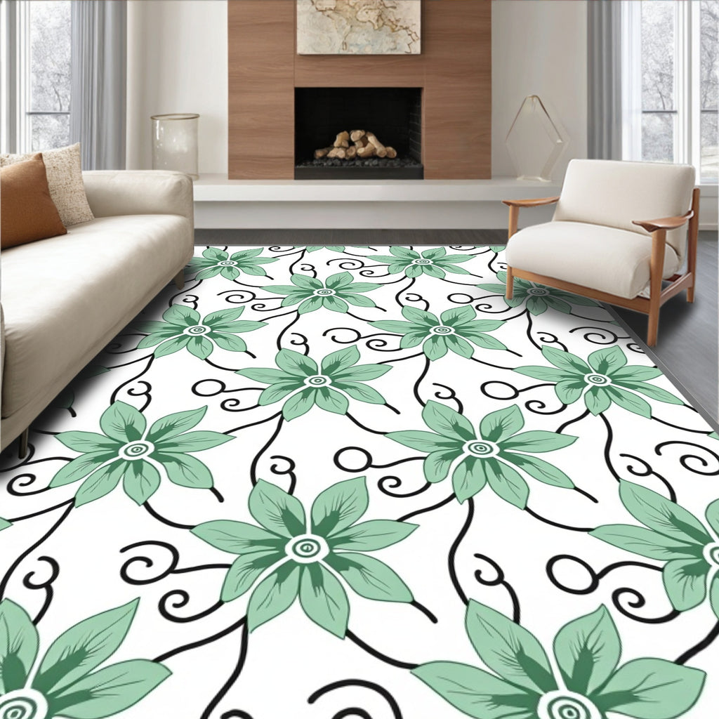 Nature Inspired Floral Swirl Pattern Rug