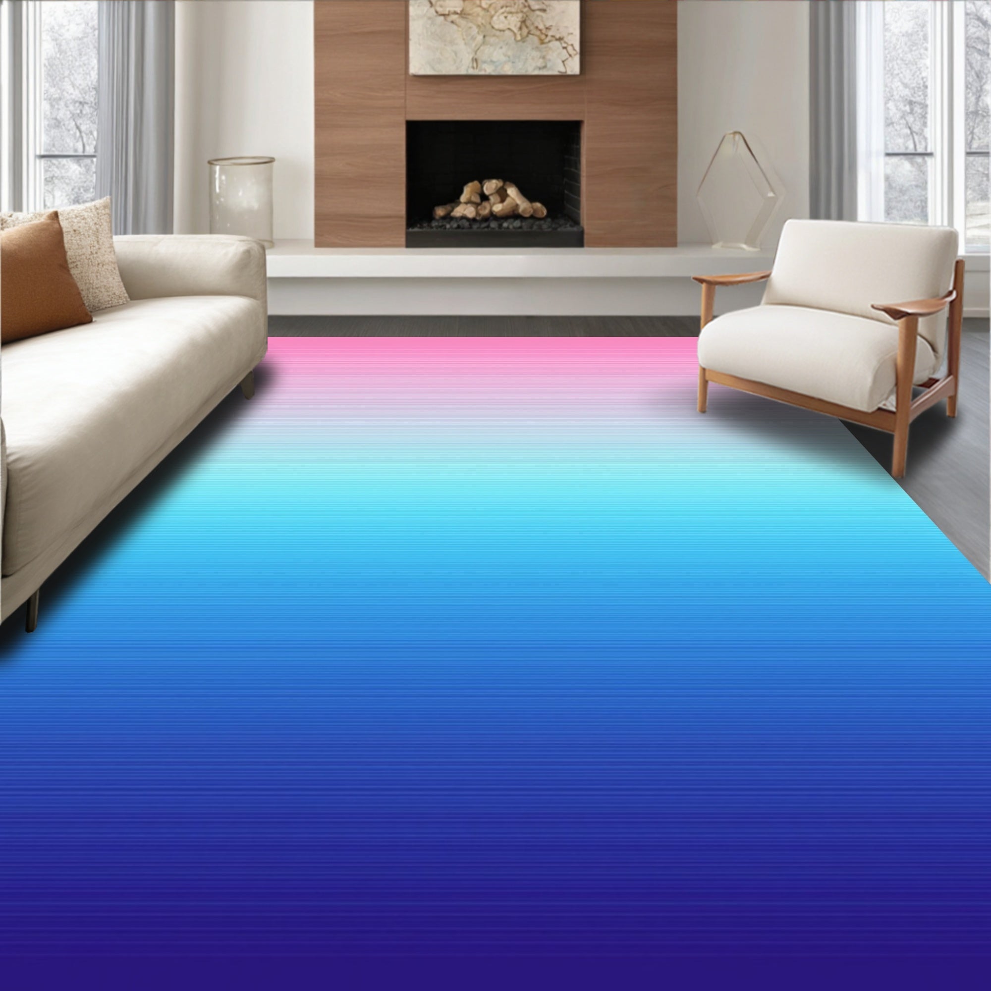 Pink Blue Watercolor Stripe Rug