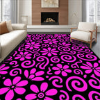 Whimsical Pink Floral Swirl Pattern Rug