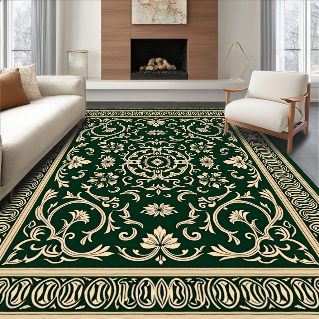 Dark Green Floral Classic Scroll Rug