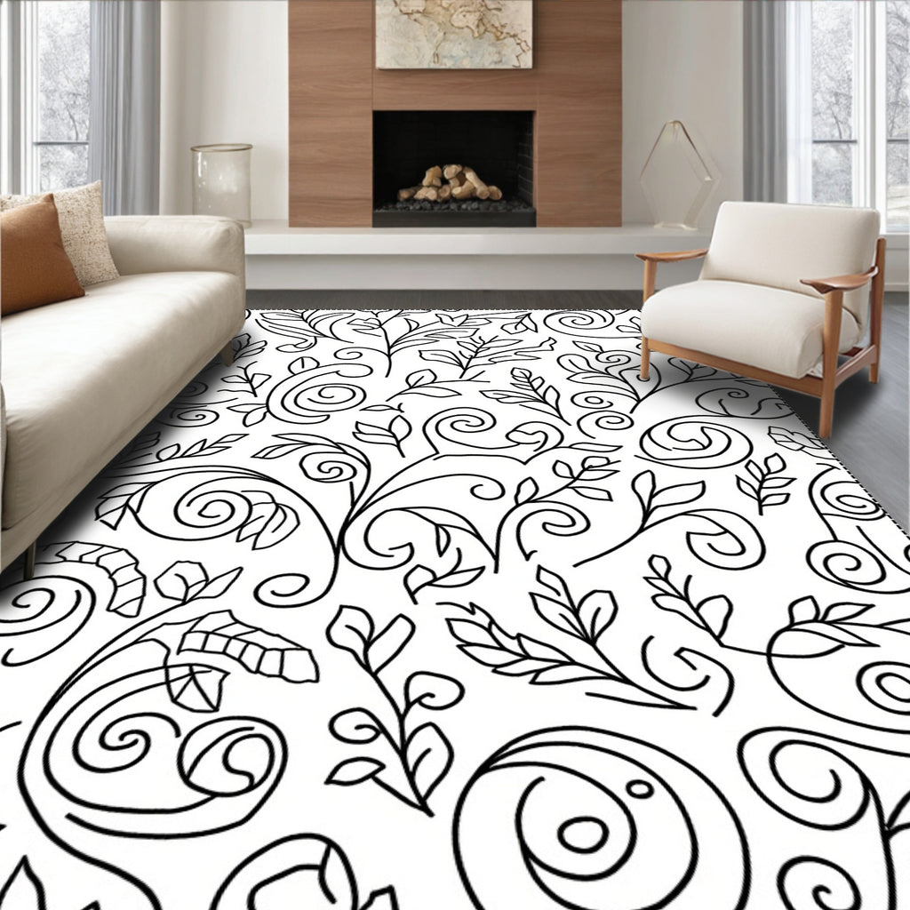 Filigree Swirl Botanical Pattern Design Rug