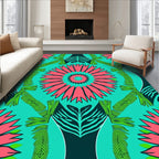 Vibrant Teal Floral Mandala Pattern Rug