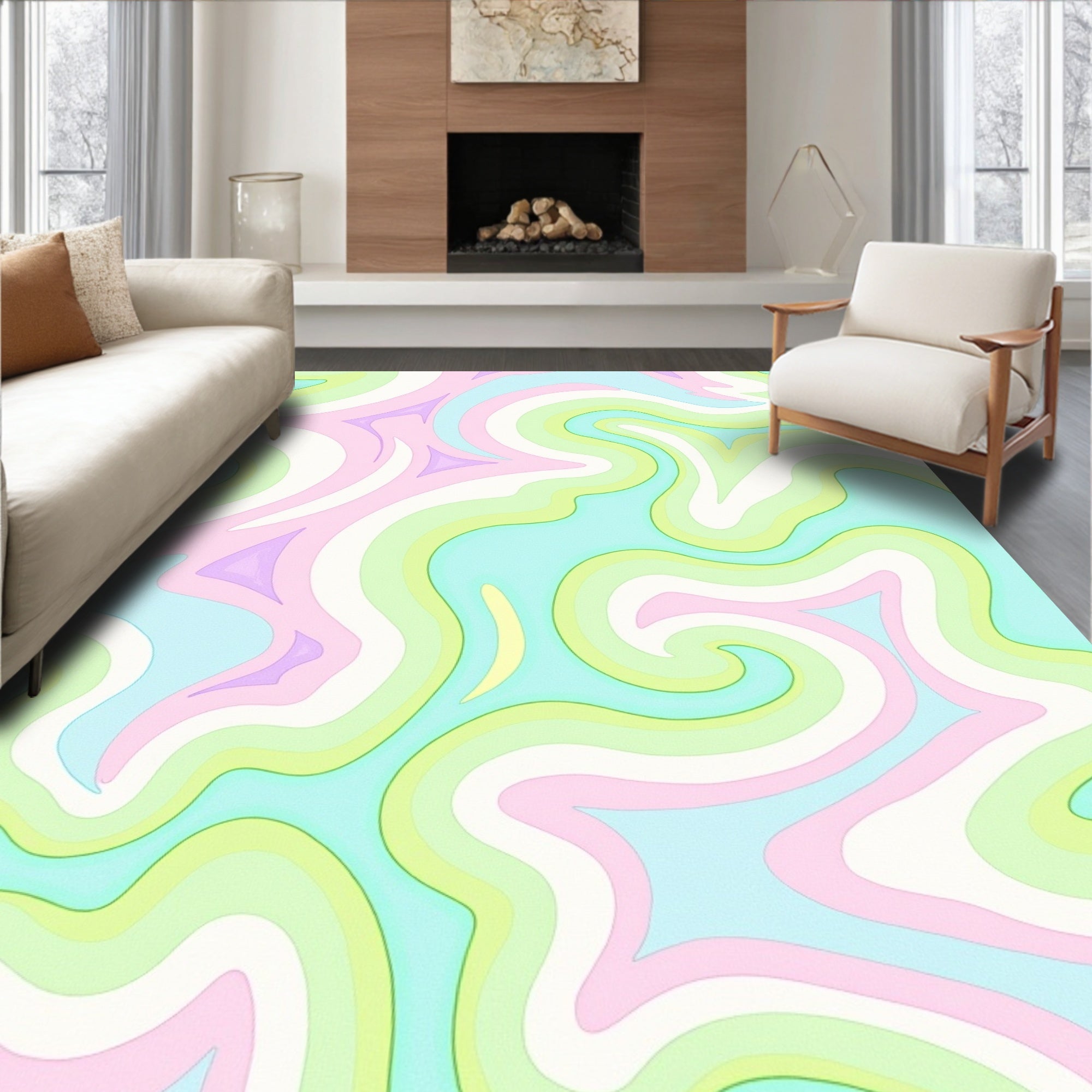 Pastel Swirl Abstract Pattern Rug