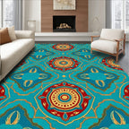 Vibrant Red Gold Mandala Pattern Rug