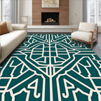 Geometric Art Deco Teal Cream Rug