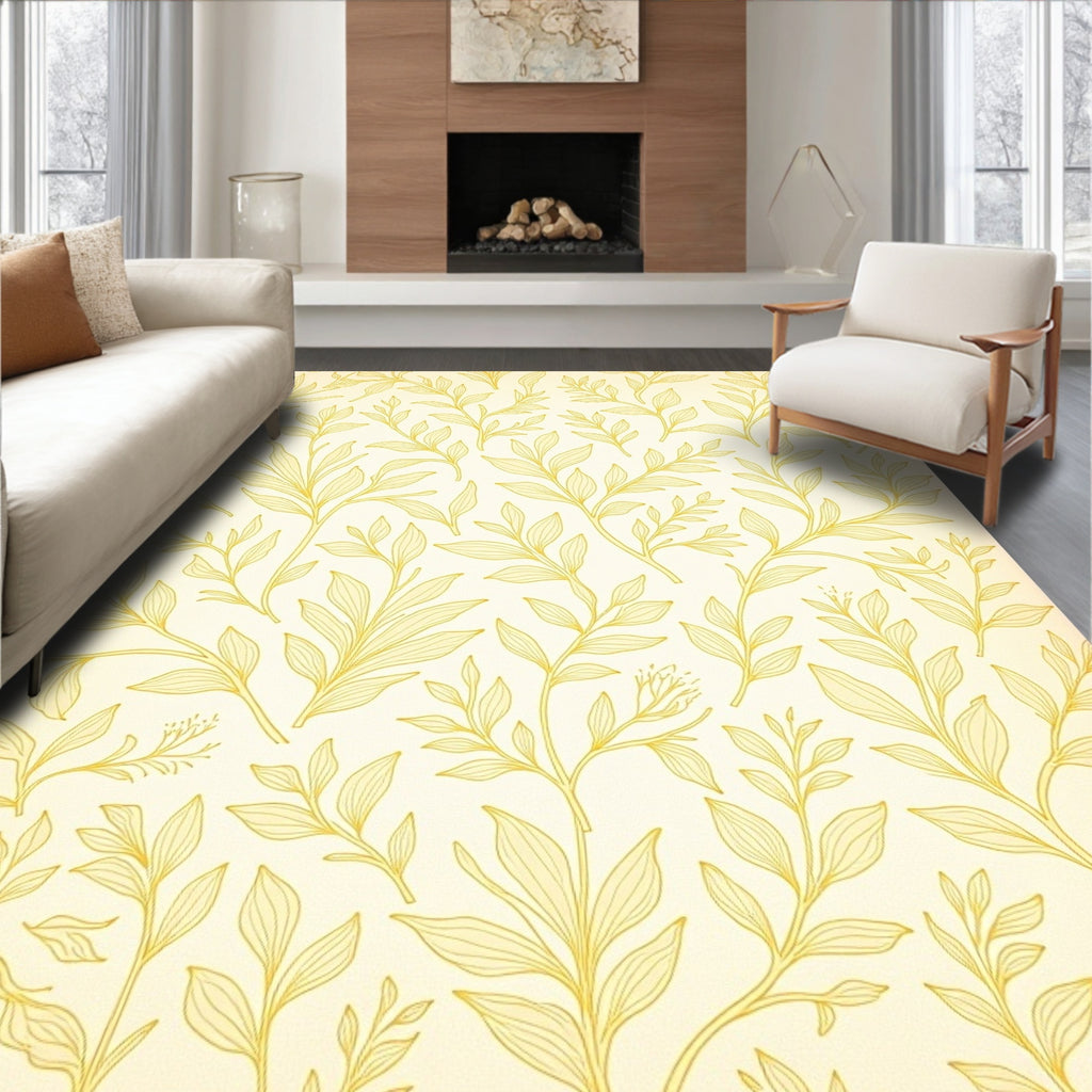 Delicate Yellow Leafy Botanical Design Rug