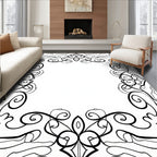 Ornate Scrollwork Floral Frame Design Rug