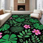 Vibrant Tropical Leaves and Flowers Rug