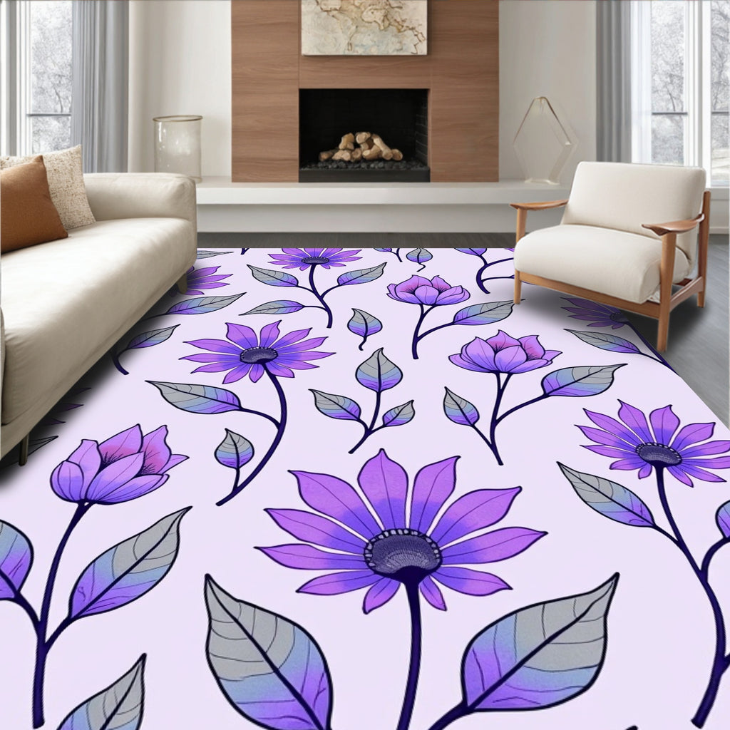 Purple Floral Pattern with Outline Rug
