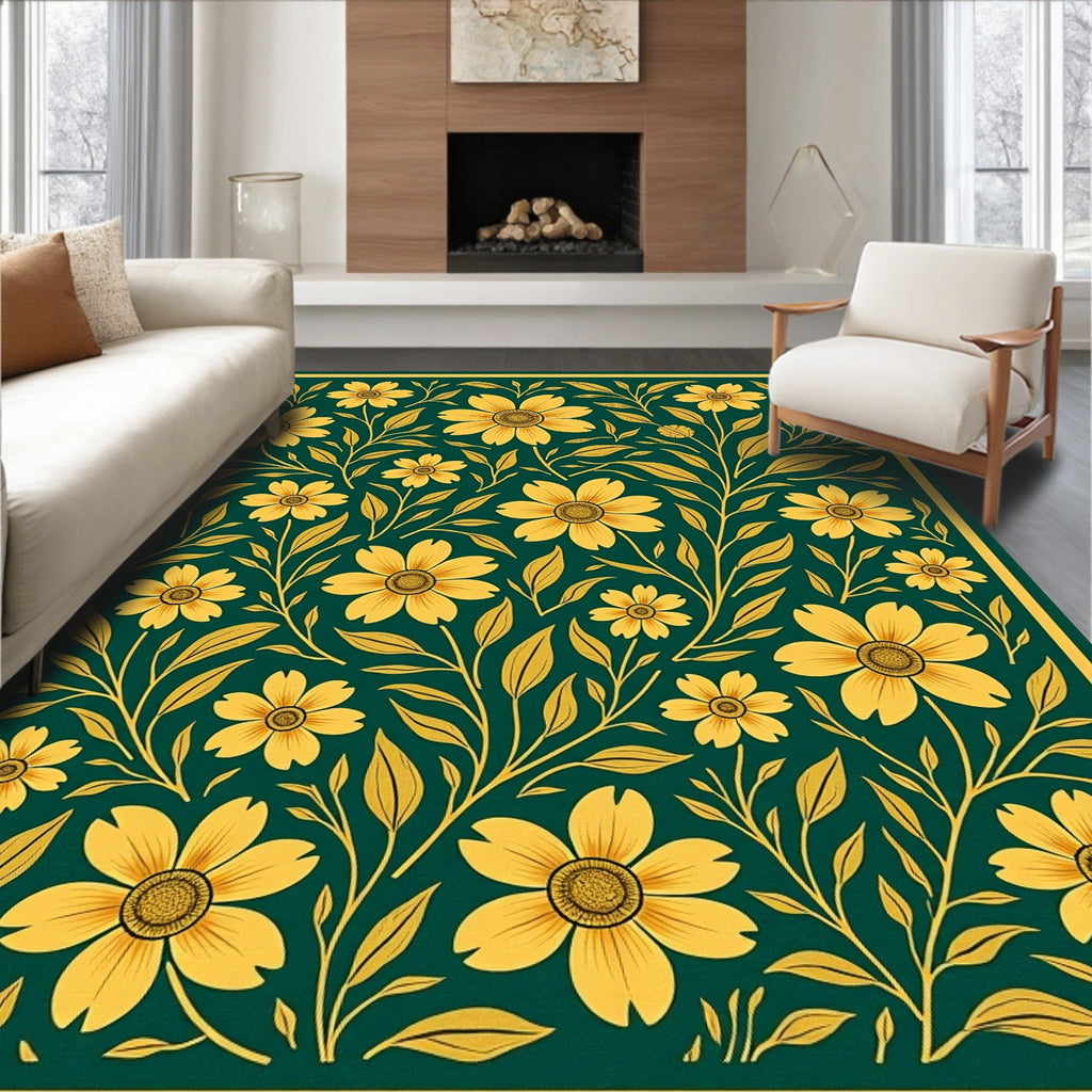 Golden Floral Vine Pattern Rug