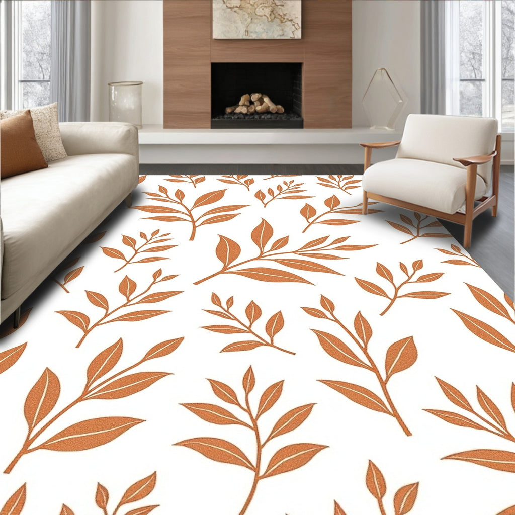Orange Leaf Branch Pattern Rug