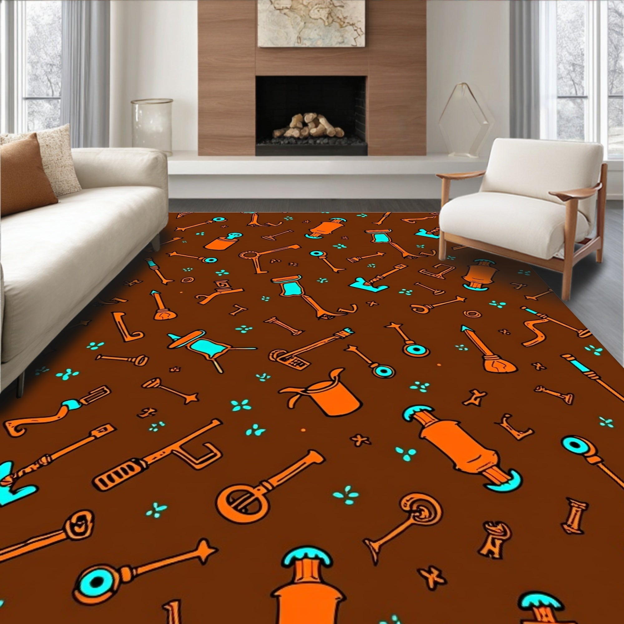 Vintage Tool Key Pattern Rug