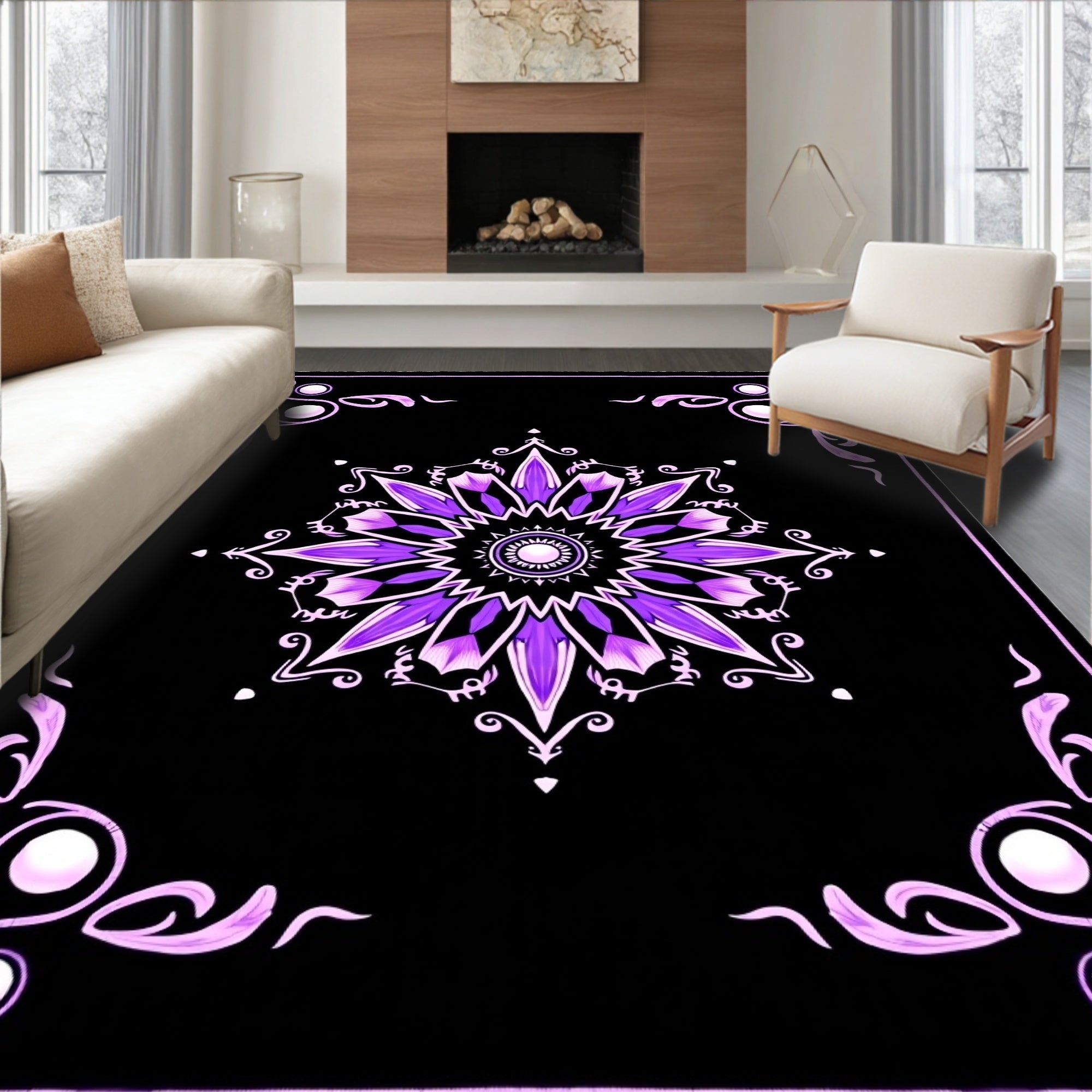 Ornate Purple Floral Medallion Rug