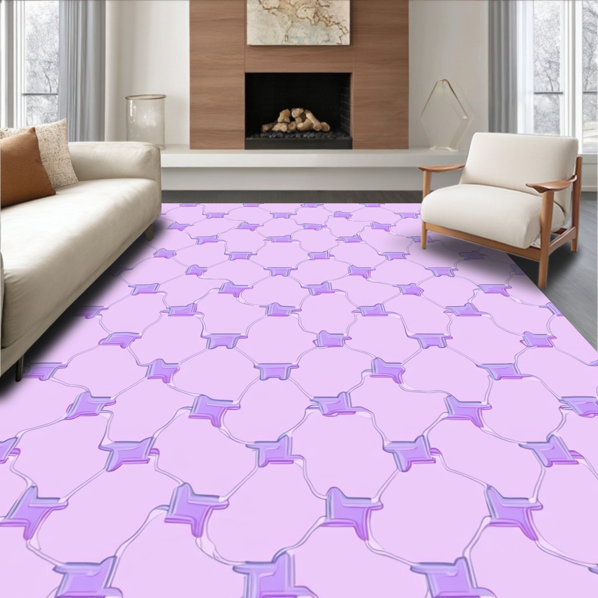 Lavender Lattice Pattern Geometric Design Rug