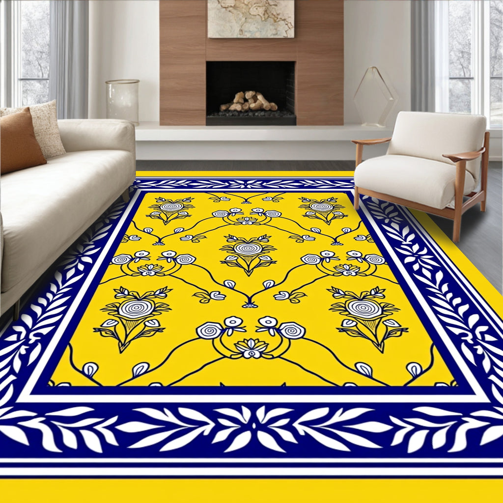 Golden Floral Vine Pattern Rug