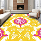 Lively Pink Yellow Floral Tile Rug