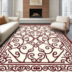 Ornate Crimson Swirls Decorative Pattern Rug