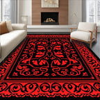 Bold Red Floral Inspired Square Rug