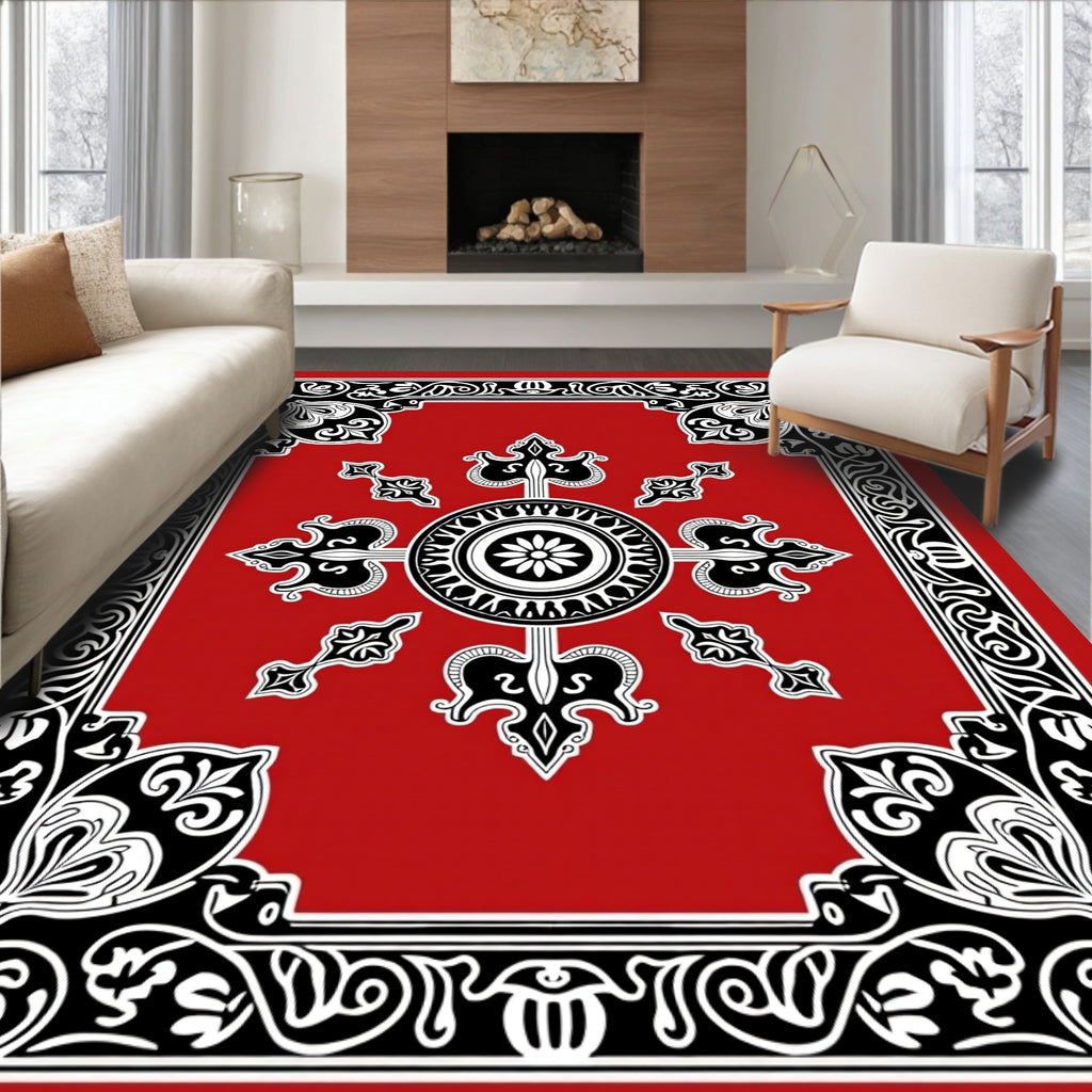 Bold Circular Floral Border Design Rug